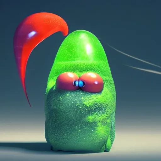 Image similar to single lava lamp, gelatinous cute creature inside, happy, playful, 8 k, even lighting, octane render by pixar