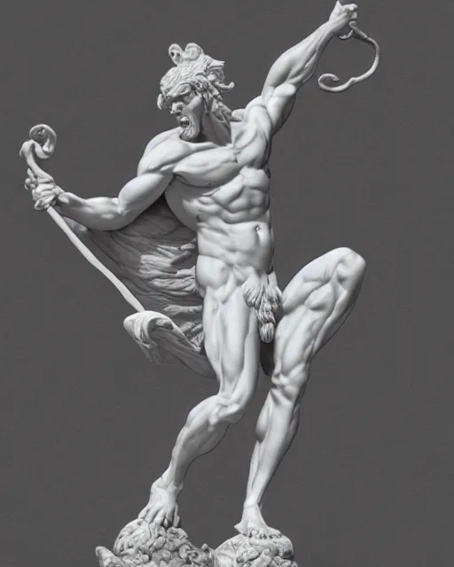 Image similar to an old marble statue of a hydra from herculean myths, hyper realistic, 4 k, grainy marble, hyper detailed