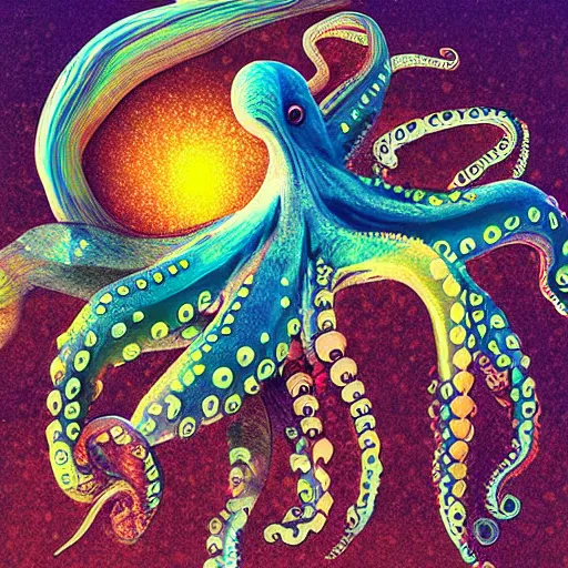 Prompt: “ surreal illustration of an octopus, 8 k, digital art, colorful ”