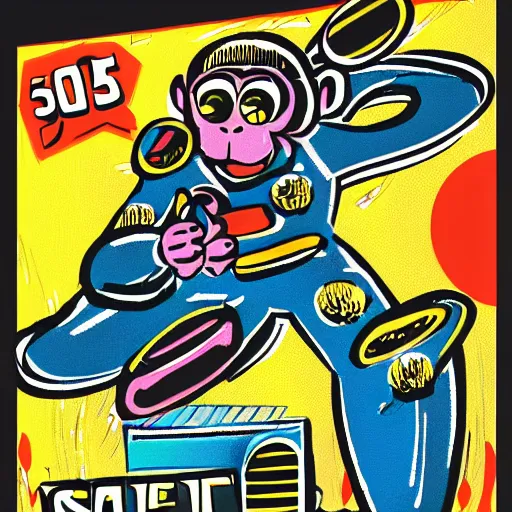 Image similar to Space monkey 50s art style