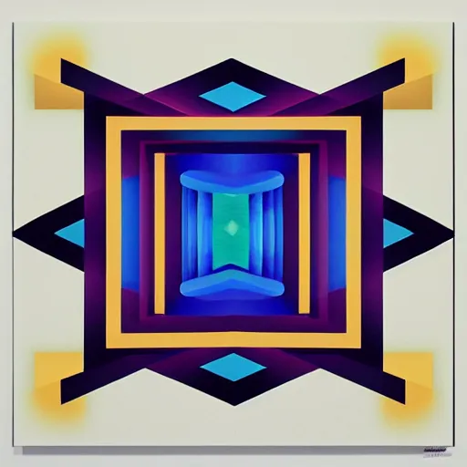 Prompt: geometric square by shusei nagaoka, david rudnick, airbrush on canvas, mirrored