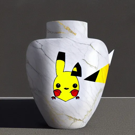 Prompt: photo of fragmented Marble Babylonian vase of Pikachu made of Marble, Marble!! (EOS 5DS R, ISO100, f/8, 1/125, Museum, postprocessed)