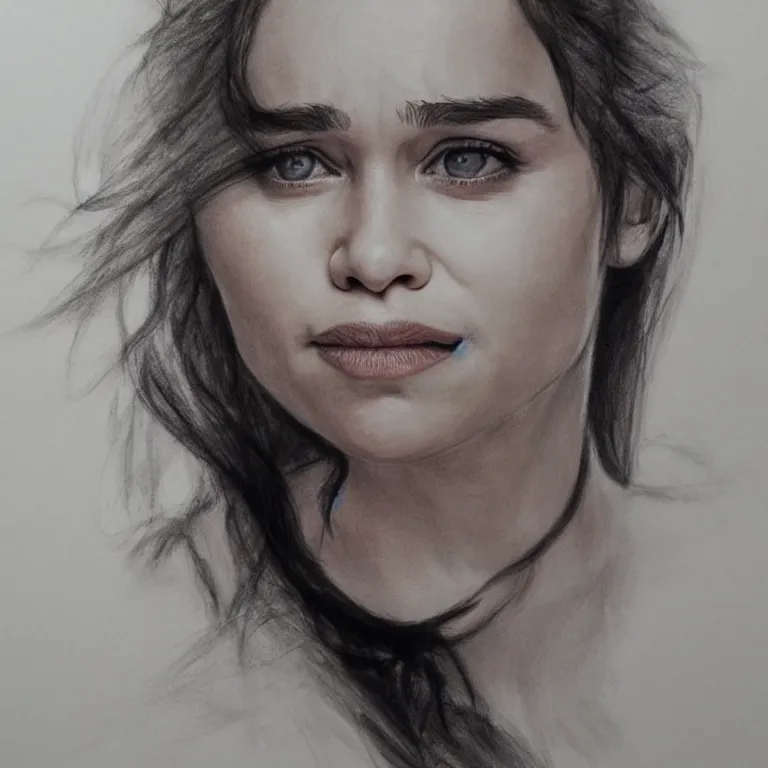 Image similar to Emilia Clarke, concept art, masterpiece, pencil painting, photorealism