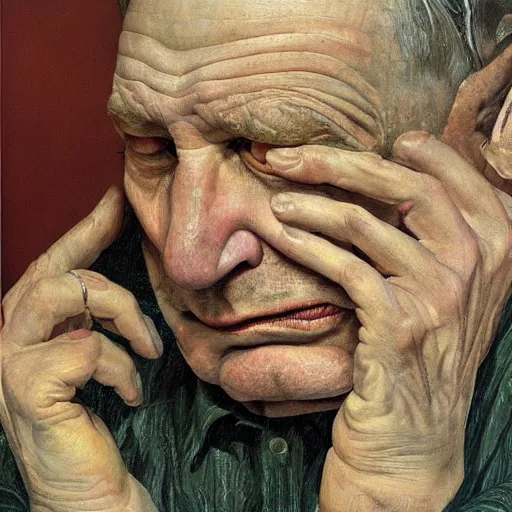 Prompt: high quality high detail painting by lucian freud, hd, portrait of despair