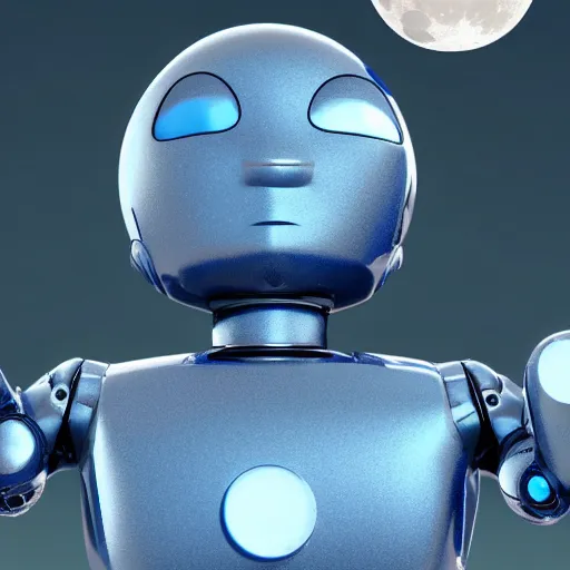 Image similar to blue godot robot ponders looking up at the moon, thinking, lunar beauty, atmospheric scattering, vray