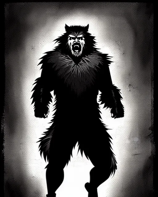 Image similar to in the style of artgerm, steve niles, rafael albuquerque, large hairy werewolf in a shopping mall at night, moody lighting, horror scary terror