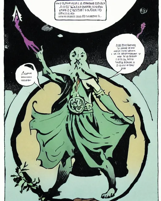 Image similar to a druid standing in a circle at the beginning of the world by mike mignola