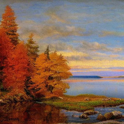 Prompt: Lake Superior in Autumn, landscape, beautiful artwork by ivan shishkin