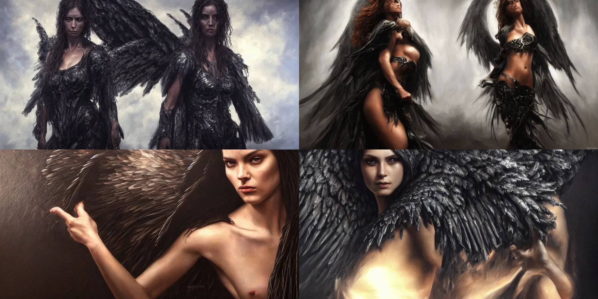 Prompt: a hyper-realistic oil painting of an Dark Angel; Dark; Epic Lighting; hyper-detailed; an extraordinary masterpiece!!!; flawless; trending on artstation