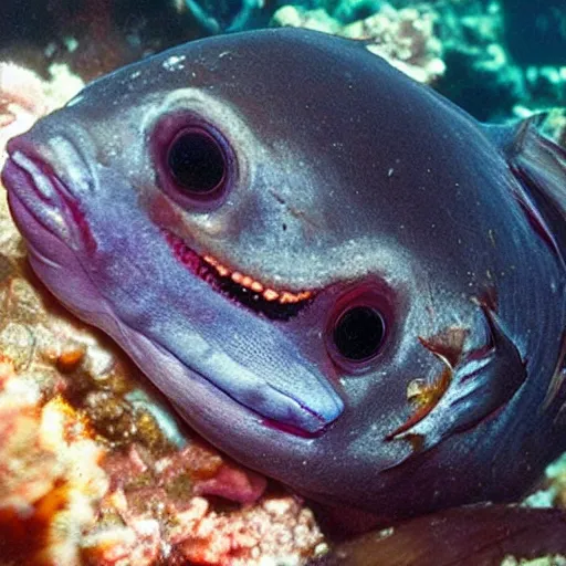 Prompt: photograph of deep sea fish. Terrifying.