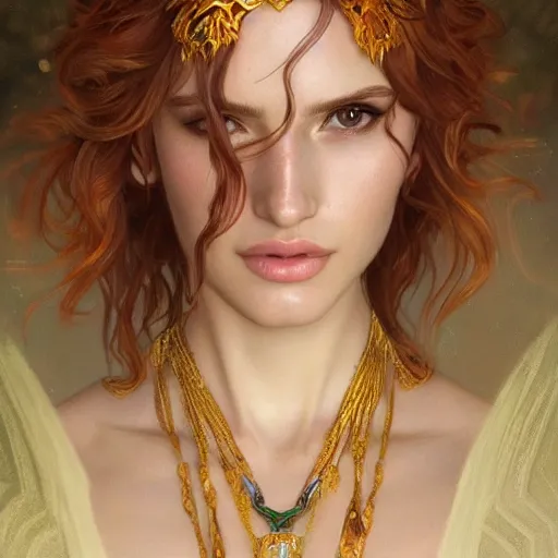 Prompt: ultra realistic illustration, bella thorne wearing amulet of power, intricate, elegant, highly detailed, digital painting, artstation, concept art, smooth, sharp focus, illustration, art by artgerm and greg rutkowski and alphonse mucha