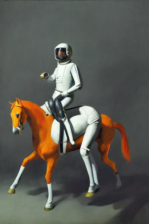 Image similar to a man dressed a horse riding, horse dressed astronaut, hauntingly surreal, highly detailed painting by francis bacon, edward hopper, adrian ghenie, gerhard richter, and james jean soft light 4 k,