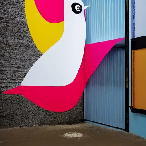 Prompt: ecstatic, unplanned by serge najjar futuresynth. a beautiful installation art of a large, colorful bird with a long, sweeping tail. the bird is surrounded by swirling lines & geometric shapes in a variety of colors