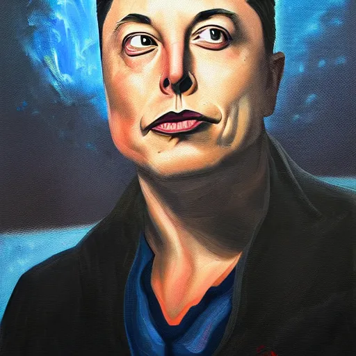 Prompt: surrealist portrait painting of elon musk, futuristic