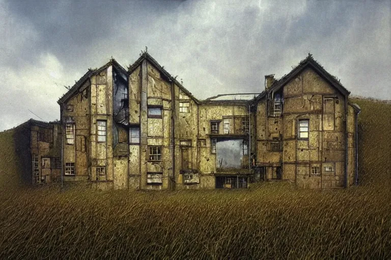 Prompt: cyberpunk, an estate agent listing photo, external view of a 5 bed countryside house in the UK, by Beksinski