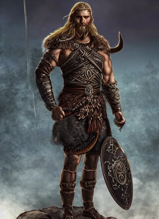 Image similar to aesthetic digital illustration of a kneeling viking warrior, by anne stokes | dirty and bloody, concept art, character concept, matte background. unreal engine, finalrender, centered, deviantart, artgerm