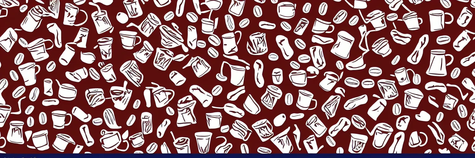 Image similar to seamless pattern design, coffee and guitar, vector, simple, red and white,