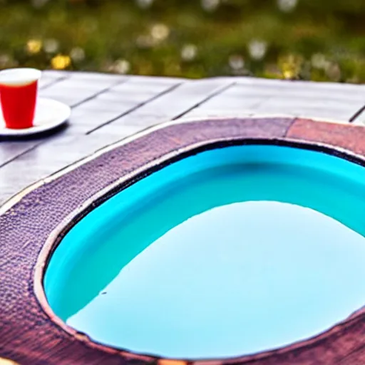 Prompt: a pool in the shape of a cup of tea
