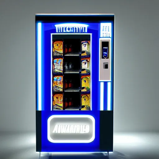 Image similar to a futuristic vending machine that only sells alien technology, aesthetic, award winning, artistic