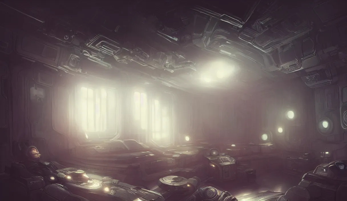 Prompt: epic professional digital art of interior scene of dim spaceship room of upright very dimly lit fogged stasis pods lining wall, cinematic, detailed, intricate, grand, artstation, cgsociety, epic, stunning, gorgeous, wow wow detail