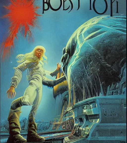 Prompt: masterpiece book cover illustration by the great famous sci - fi artist michael whelan.