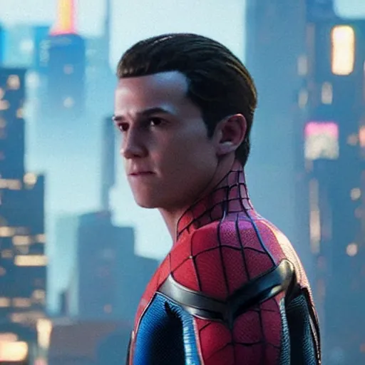 Image similar to a film portrait still of spider - man from a gritty cyberpunk 2 0 0 0 s james cameron movie about spider - man. realism, cinematic lighting, highly detailed spider - man, 4 k. 8 mm. grainy. panavision.