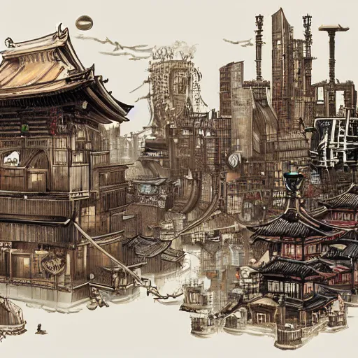 Image similar to tokyo, steampunk style, concept art