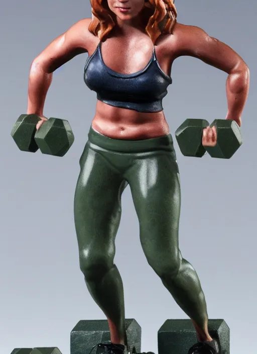 Prompt: Fine Image on the store website, eBay, Full body, 80mm resin detailed miniature of a Willow Rosenberg as a muscular crossfit athlete, lifting a heavy dumbbell