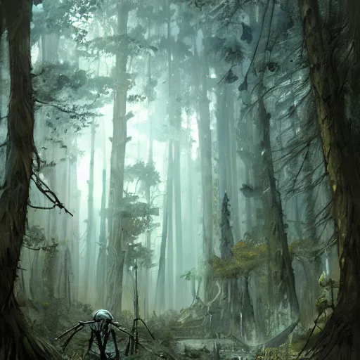 Image similar to a painting of a skeleton in a forest, a detailed matte painting by marc simonetti, behance contest winner, fantasy art, matte painting, concept art, matte drawing. masterpiece