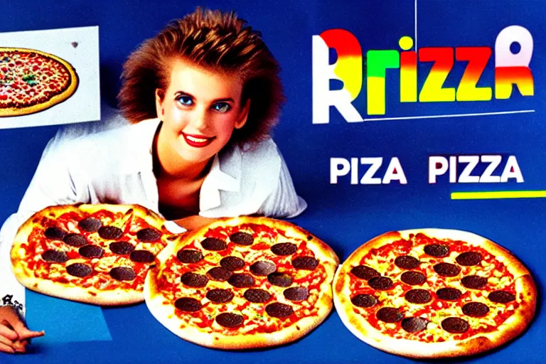Image similar to 80s, rgb, pizza, advertisement