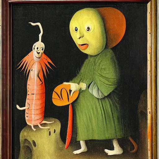 Image similar to richard scary lowly worm by Hieronymus Bosch, painting museum catalog