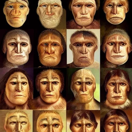 Image similar to Nine depictions of human faces from Neanderthal to Modern Human and beyond showing what humans may look like in the future