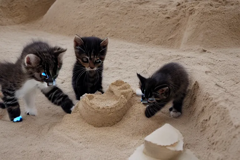 Image similar to kittens touching a sand castle