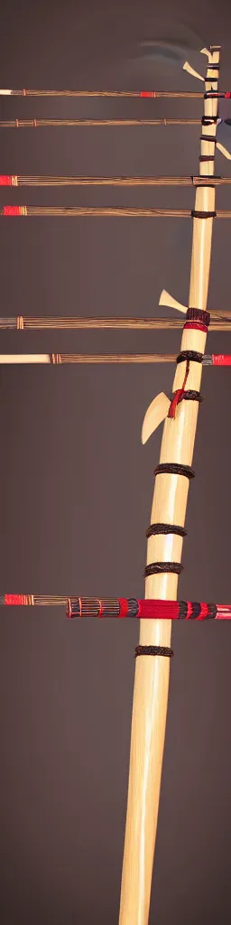 Prompt: picture of a single wooden long straight thin ninja fighting staff with oriental ornaments, weapon, highlight, vertical, centred, highly symmetric, sci - fi, fantasy, japan, dnd, close shot, bright uniform background, award winning, 8 k