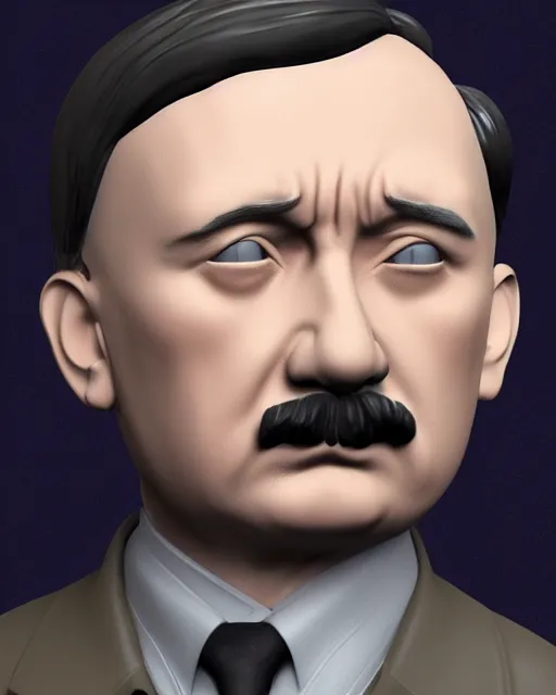 Prompt: full body 3d render of adolf hitler as a funko pop, studio lighting, white background, blender, trending on artstation, 8k, highly detailed