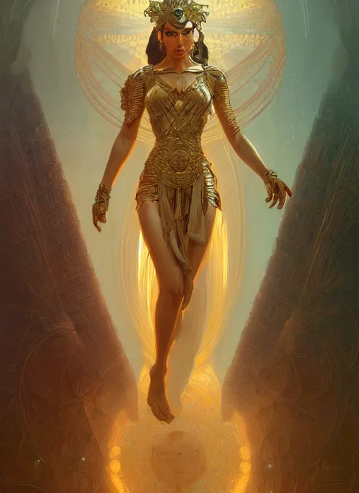 Image similar to ! dream the godess hera looking angry, paper armor, volumetric lights, dystopian,, intricate, elegant, highly detailed, digital painting, artstation, concept art, smooth, sharp focus, illustration, art by artgerm and greg rutkowski and alphonse mucha