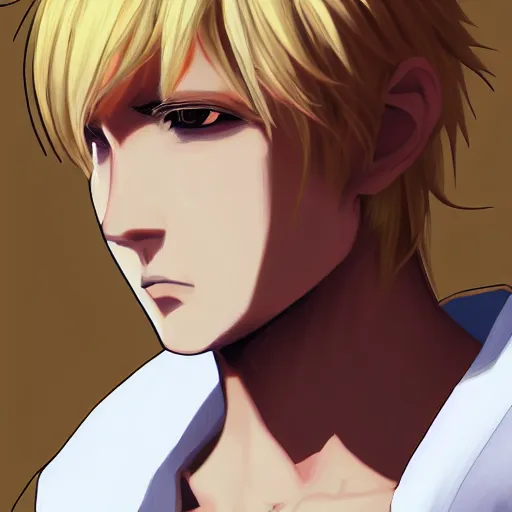 Prompt: portrait of an alpha male blond anime character, ultra realistic brush painting, profile picture