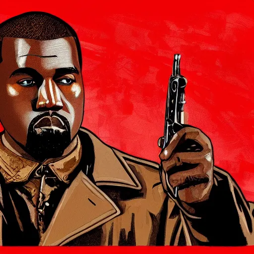 Image similar to portrait of kanye west in stephen bliss illustration red dead redemption 2 artwork of kanye west, in the style of red dead redemption 2 loading screen, by stephen bliss