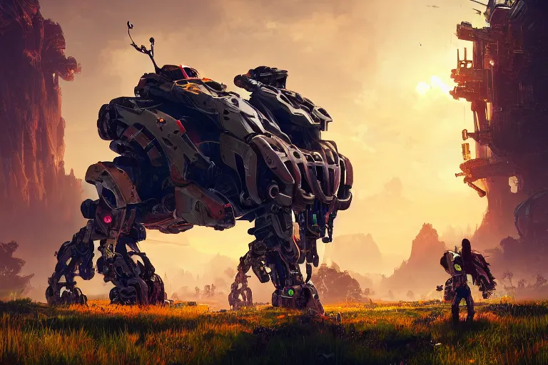 Prompt: stalker machine mecanical creature robot of horizon forbidden west horizon zero dawn radiating a glowing aura global illumination ray tracing hdr fanart arstation by ian pesty and alena aenami artworks in 4 k
