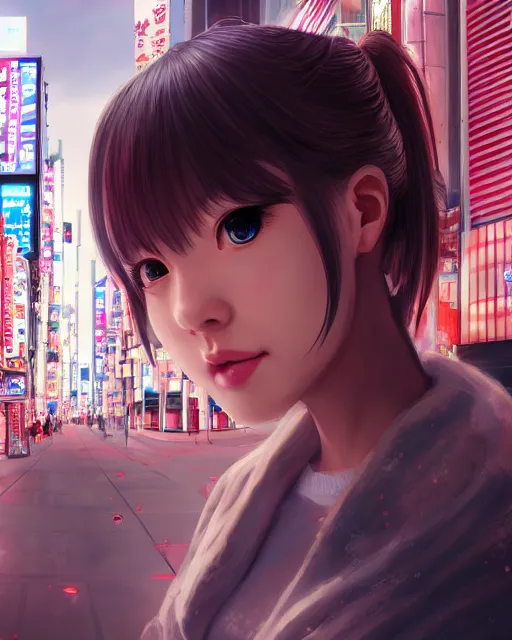 Prompt: girl in akihabara by kantoku, intricate, face, symmetrical eyes, japanese akihabara street cityscape, elegant, beautiful, highly detailed, dramatic lighting, sharp focus, trending on artstation, artstationhd, artstationhq, unreal engine, 4 k, 8 k