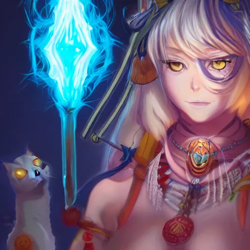 Image similar to anime portrait of a cat girl as a shaman yedi using dark force to eliminate trump as an anime antagonist by Stanley Artgerm Lau, WLOP, Rossdraws, James Jean, Andrei Riabovitchev, Marc Simonetti, and Sakimichan, trending on artstation