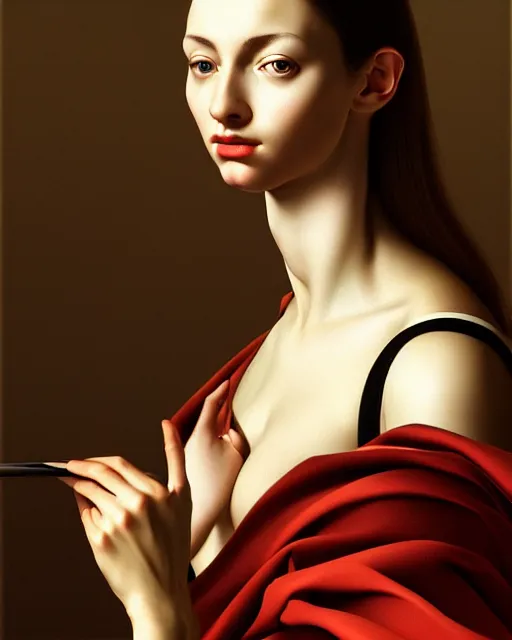 Image similar to hyperrealism photography computer simulation visualisation of parallel universe cgi scene with beautiful highly detailed woman by caravaggio