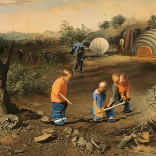 Prompt: ''children excavating a ufo''