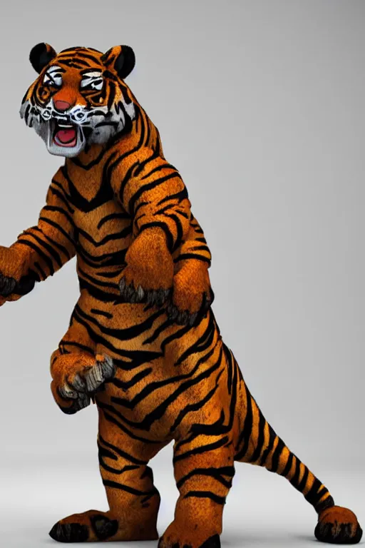 Prompt: Anthropomorphic Tiger on the catwalk, Fullbody