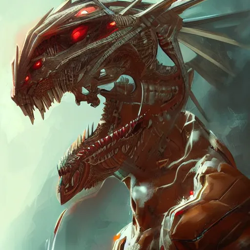 Image similar to Cyborg dragon portrait, artstation