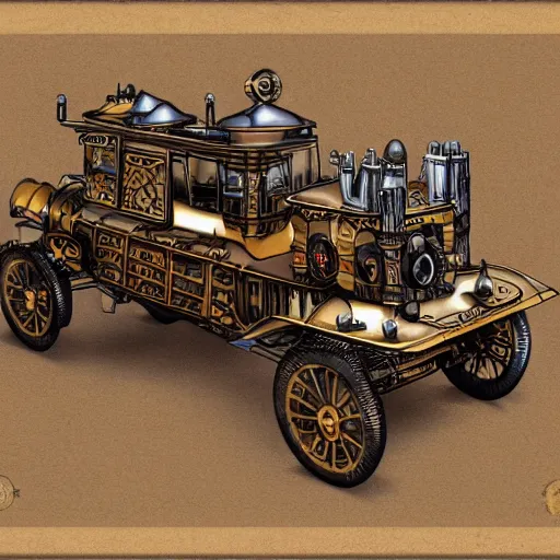 Image similar to detailed schematics of steampunk version of micheline colonial # zm 5 1 4 vehicle, steampunk, detailed,