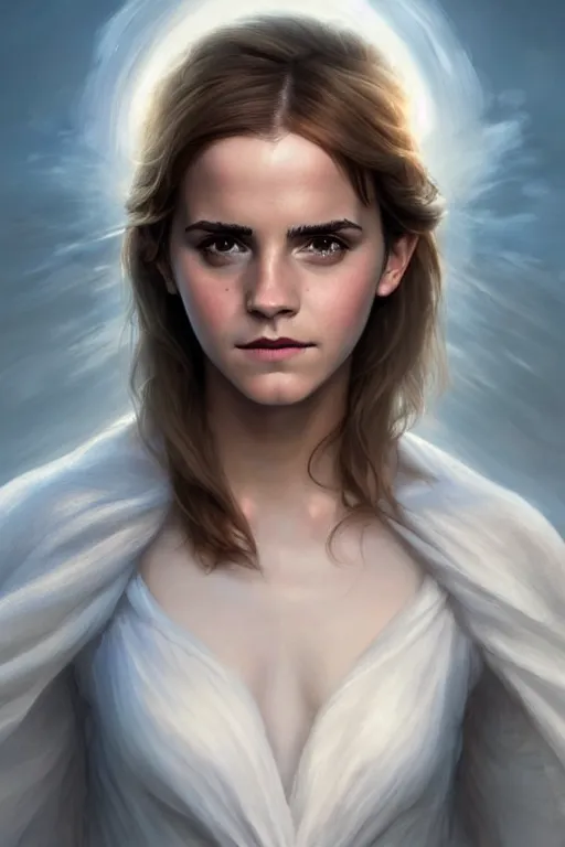 Image similar to emma watson as a heavenly angel, anatomy, only two hands, highly detailed, digital painting, artstation, concept art, smooth, sharp focus, illustration, unreal engine 5, 8 k, art by art by artgerm and greg rutkowski and edgar maxence
