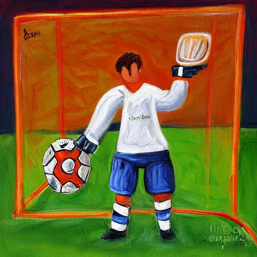 Image similar to goal keeper with wings, rennasainse painting