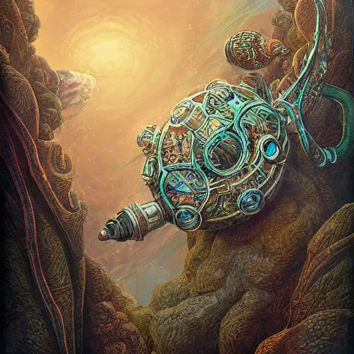 Image similar to crinoid submarine, maximalist art nouveau, cgsociety, artstation by gustave dore and tyler edlin