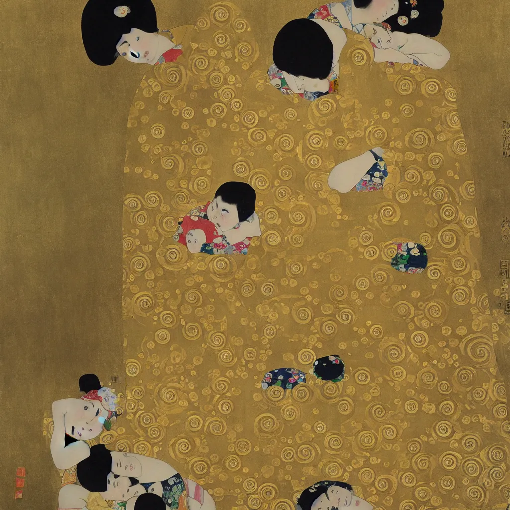 Image similar to Japanese art in the style of Gustav Klimt